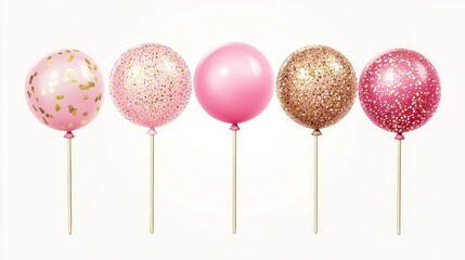 Pink and gold balloons, celebration, party decorations, white background, festive