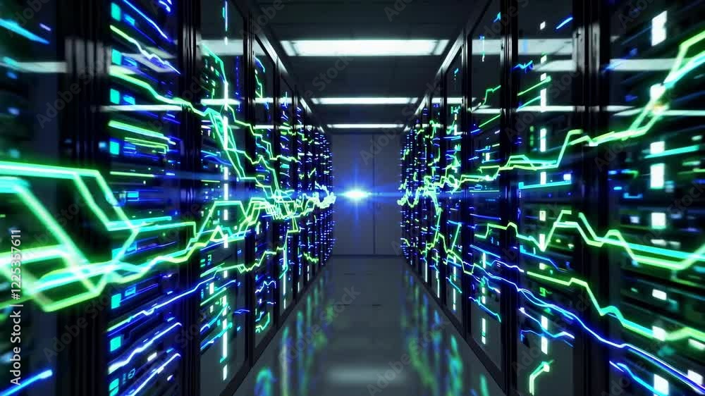 Leinwandbilder High-tech data center with vibrant lights showcasing advanced server technology and efficient energy flow