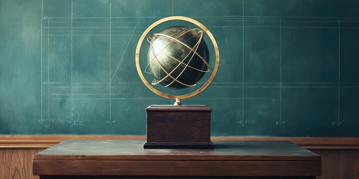 A math Olympiad trophy on a podium.
