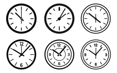 set of wall clock outline icon vector illustration