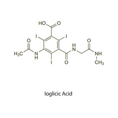 Ioglicic Acid flat skeletal molecular structure Contrast media treatment. Vector illustration scientific diagram.