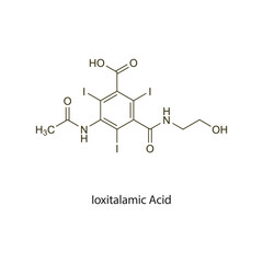 Ioxitalamic Acid flat skeletal molecular structure Contrast media treatment. Vector illustration scientific diagram.