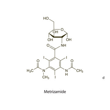 Metrizamide flat skeletal molecular structure Contrast media treatment. Vector illustration scientific diagram.