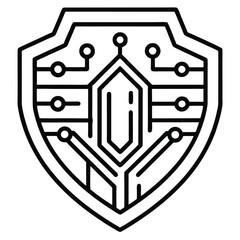An abstract logo design for a security company, featuring interconnected shapes and bold typography to represent protection, connection, and advanced technology.