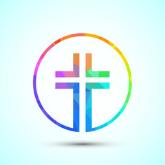 Obraz premium Christian cross icon design illustration, Religion sign. Holy cross logo symbol low poly style