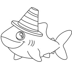 fish cartoon page. Coloring book page for adult. Underwater seabed with algae and corals, line art design and fish.
