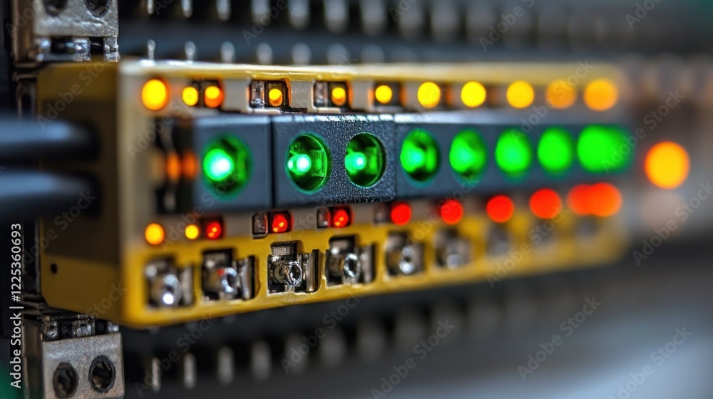 Poster close-up of a technological device with luminous indicators