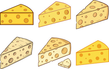 Vector Cheese Illustrations. Variety of Cheese Graphics with Dripping Effects for Web and Graphic Design.