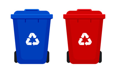 Plastic trash cans illustration. Isolated on a white background. Vector illustration in flat style.	