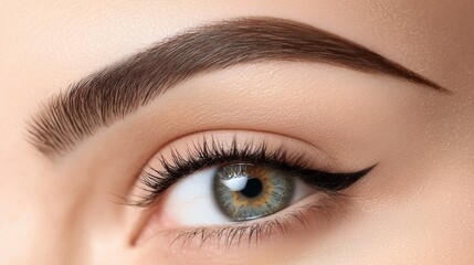 Naklejka premium Captivating Close up of a Beautiful Woman s Vibrant Eyes with Expertly Applied Makeup