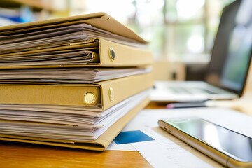 Organized Office Files and Documents on Desk