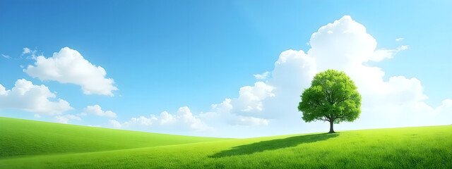 Serene Landscape with Lone Tree Under Blue Sky