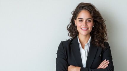 Confident businesswoman portrait, studio shot, white background, professional headshot, for website use