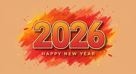 Happy New Year 2026: Festive Watercolor Splash Design