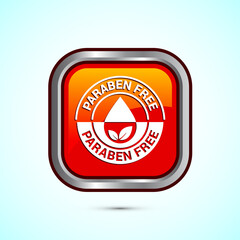 Paraben free icon, suitable for product label. Orange color square button design