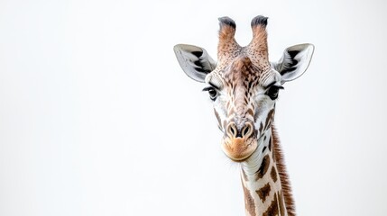 Fototapeta premium Curious giraffe portrait, wildlife closeup, white background, animal photography for advertising