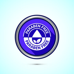 Paraben free icon, suitable for product label. Blue shadow button design