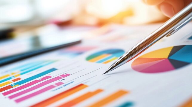 Colorful Data Analytics and Business Intelligence Graphs and Charts on Desk