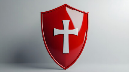 Fototapeta premium Red Shield with White Cross Symbol of Protection