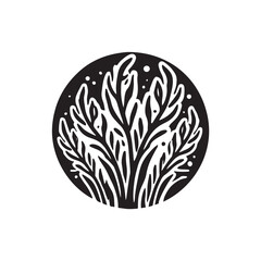 Black Color Seaweed silhouette design Vector Illustration, Solid White Background (5).eps