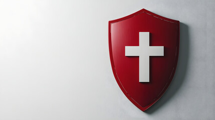 Fototapeta premium Red Shield with White Cross Symbol of Protection