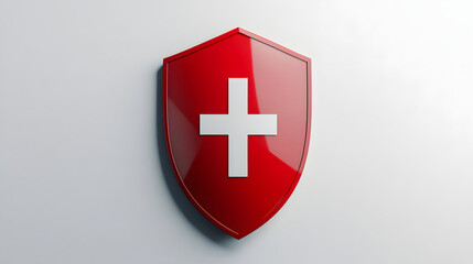 Obraz premium Red Shield with White Cross Medical Protection Symbol