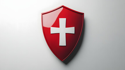 Fototapeta premium Red Shield with White Cross Symbol of Protection