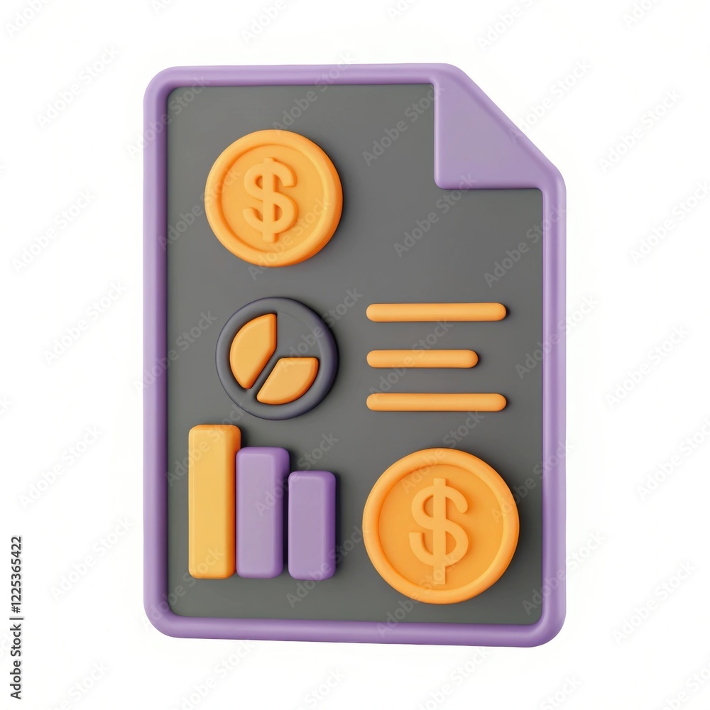 Poster a colorful financial document featuring graphs and dollar symbols, illustrating data analysis and mo
