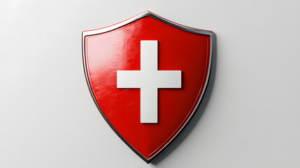 Fototapeta premium Red Shield with White Cross Symbol of Protection