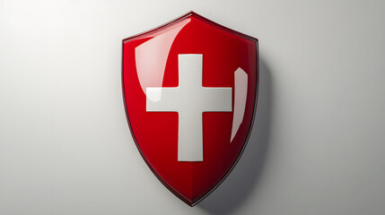 Obraz premium Red Shield with White Cross Symbol of Protection