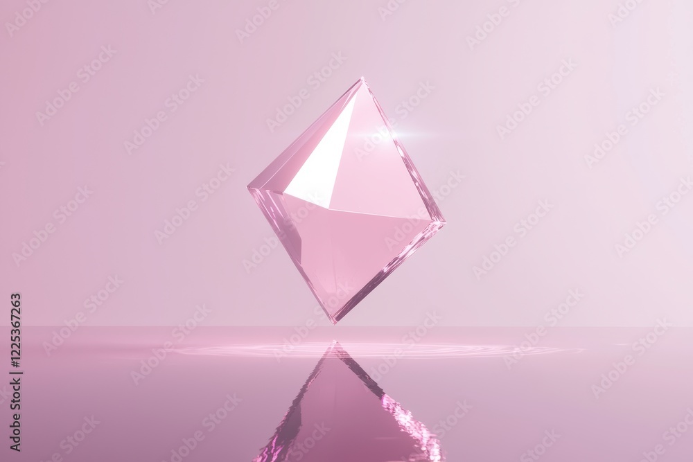 Aufkleber a shimmering pink crystal pyramid floats above a reflective surface, creating an ethereal and elegan