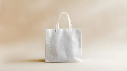 A White Tote Bag on a Beige Background