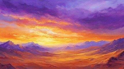 Fototapeta premium Majestic Mountain Range Sunset Landscape Painting