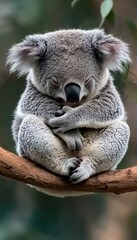Obraz premium Sleeping Beauty of the Eucalyptus An Adorable Koala Takes a Peaceful Nap, Wildlife Portrait