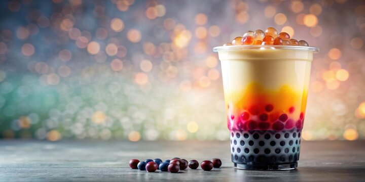 Layered Rainbow Boba Drink in a Plastic Cup