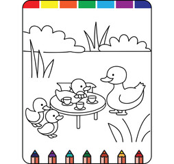 Charming Tea Party Coloring Pages for Kids, Kids Tea Time Coloring Pages, Tea Party Adventure Coloring Pages for Kids