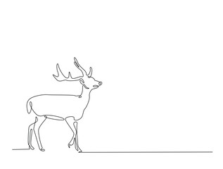 Continuous line art drawing of deer - animal concept. Antlers in single line art drawing vector illustration. Editable stroke.