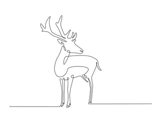 Continuous line art drawing of deer - animal concept. Antlers in single line art drawing vector illustration. Editable stroke.