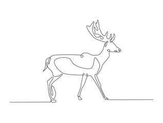 Continuous line art drawing of deer - animal concept. Antlers in single line art drawing vector illustration. Editable stroke.