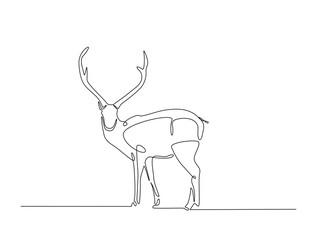 Continuous line art drawing of deer - animal concept. Antlers in single line art drawing vector illustration. Editable stroke.