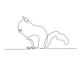 Continuous line art drawing of squirrel - animal concept. Squirrel in single line art drawing vector illustration. Editable stroke.