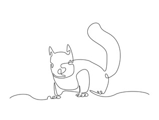 Continuous line art drawing of squirrel - animal concept. Squirrel in single line art drawing vector illustration. Editable stroke.