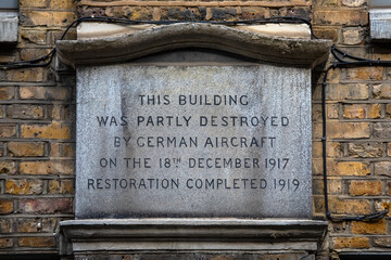 Zeppelin Air Raid Plaque in London, UK
