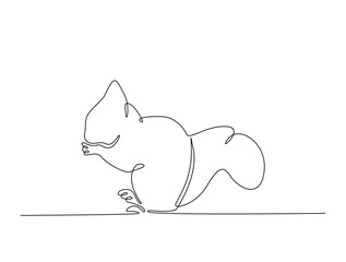 Continuous line art drawing of squirrel - animal concept. Squirrel in single line art drawing vector illustration. Editable stroke.