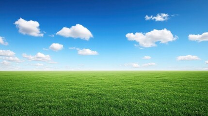 Fototapeta premium Lush Green Field Under a Blue Sky With Clouds