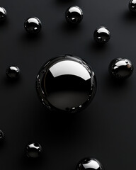 Bold black template with a metallic silver sphere in the center. Smaller spheres surround it, adding a futuristic look.