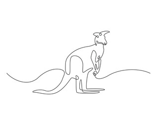 Continuous line art drawing of kangaroo- animal concept. Australian kangaroo in single line art drawing vector illustration. Editable stroke.