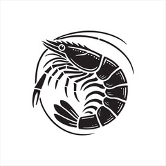 Black Color Shrimp silhouette design Vector Illustration, Solid White Background (10).eps