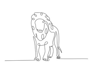 Continuous line art drawing of lion - animal concept. Lion King in single line art drawing vector illustration. Editable stroke.