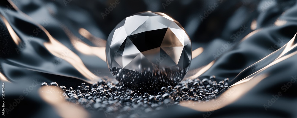 Poster a shiny, faceted diamond sits elegantly atop a textured, dark surface, reflecting light and creating